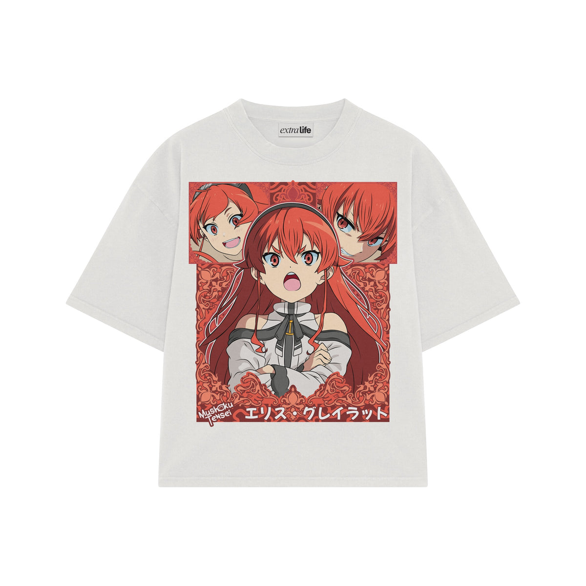 Playera streetwear premium de anime y gaming ExtraLife MX, corte oversized drop shoulder ligero y fresco en color Deep Black y Off-White, moda urbana mexicana de culto.