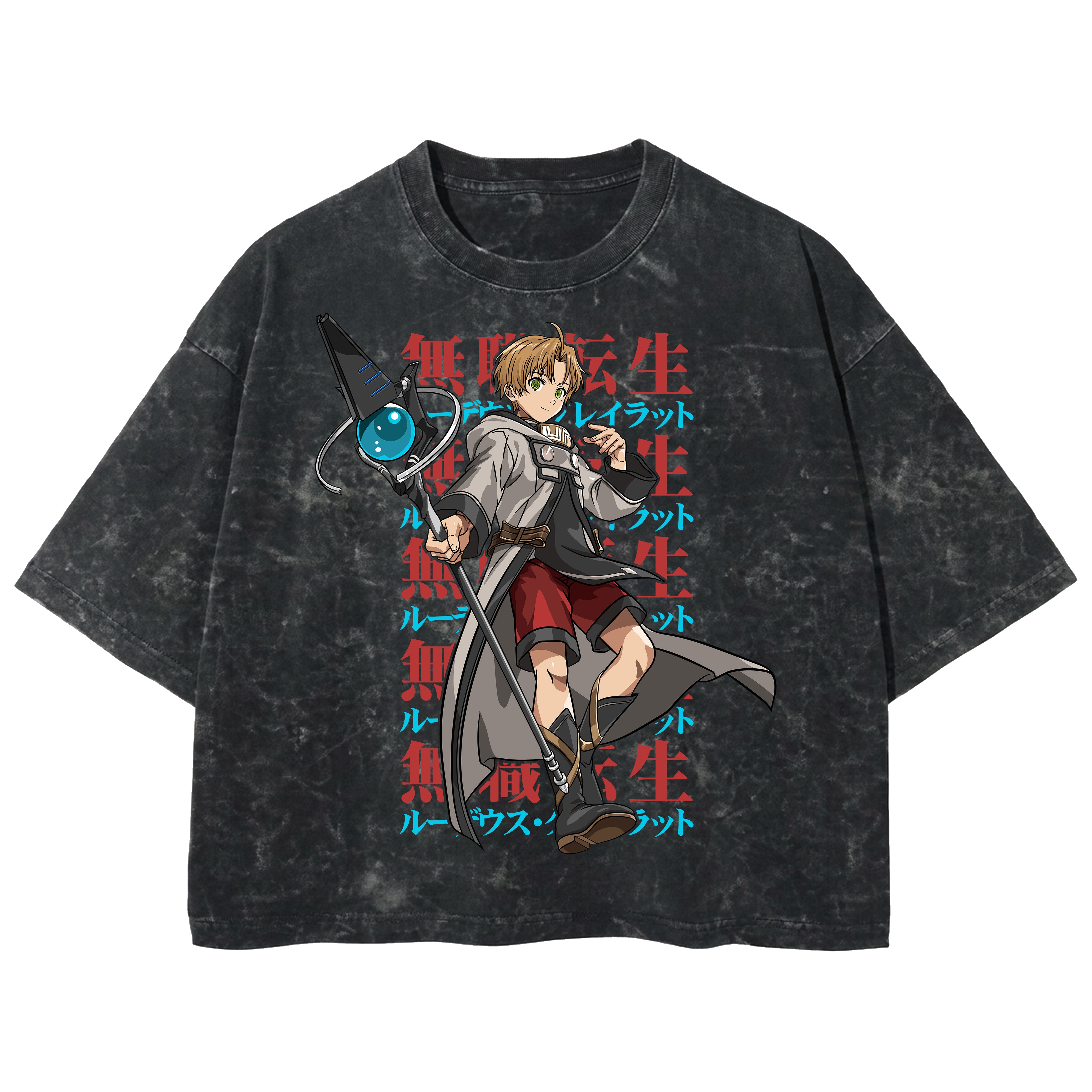 Playera streetwear premium de anime y gaming ExtraLife MX, corte boxy deluxe mineral wash heavyweight en color Acid Wash, moda urbana mexicana de culto.