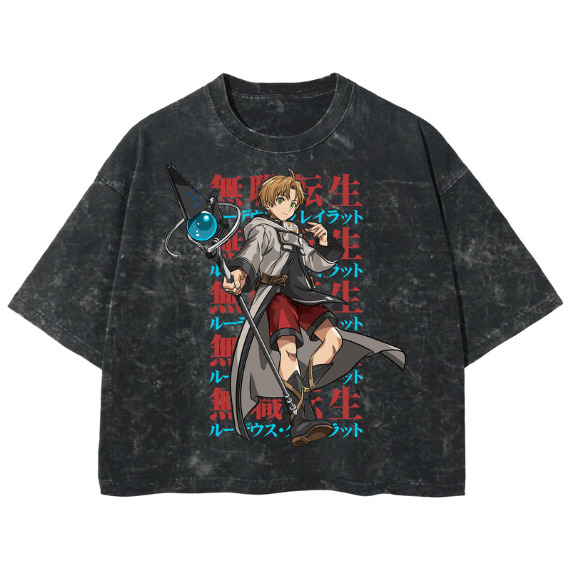Playera streetwear premium de anime y gaming ExtraLife MX, corte boxy deluxe mineral wash heavyweight en color Acid Wash, moda urbana mexicana de culto.