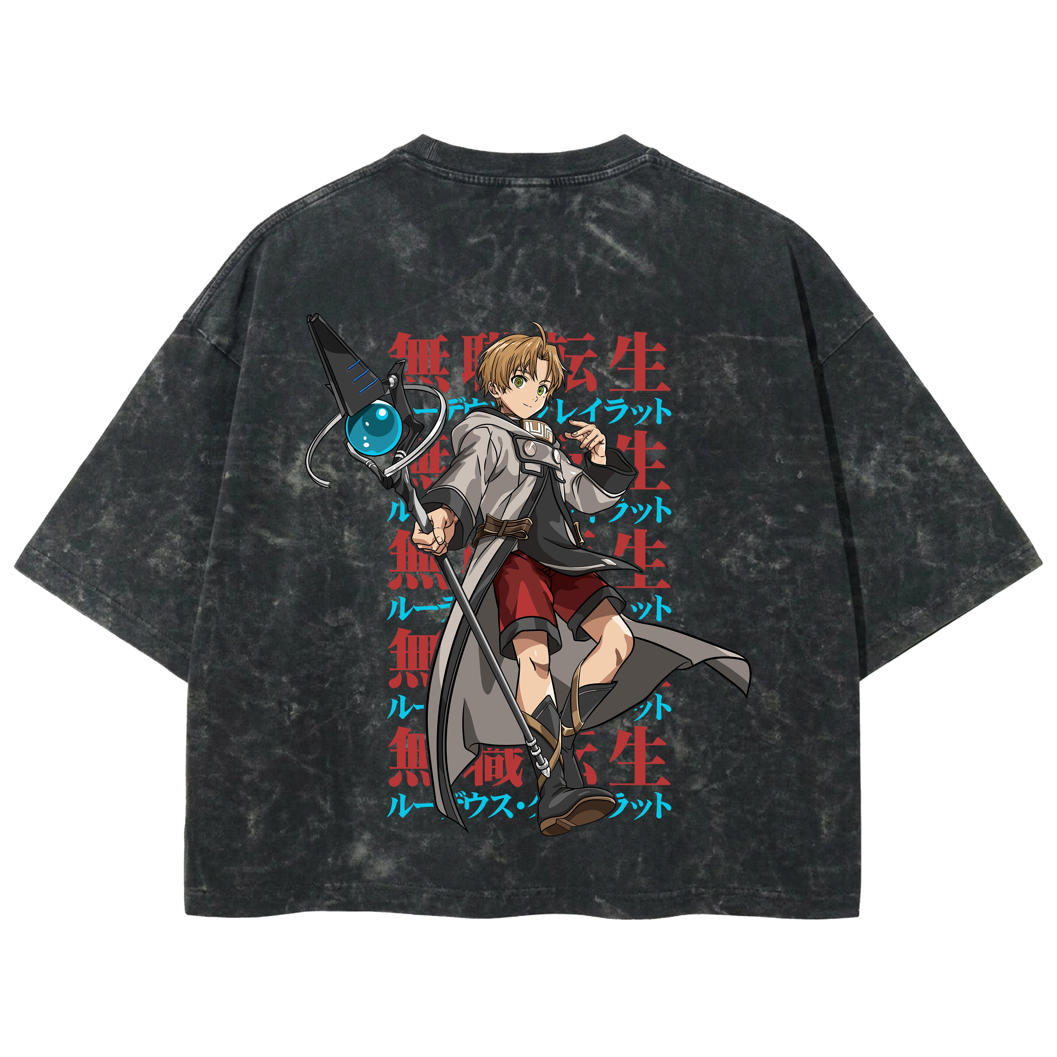 Playera streetwear premium de anime y gaming ExtraLife MX, corte boxy deluxe mineral wash heavyweight en color Acid Wash, moda urbana mexicana de culto.