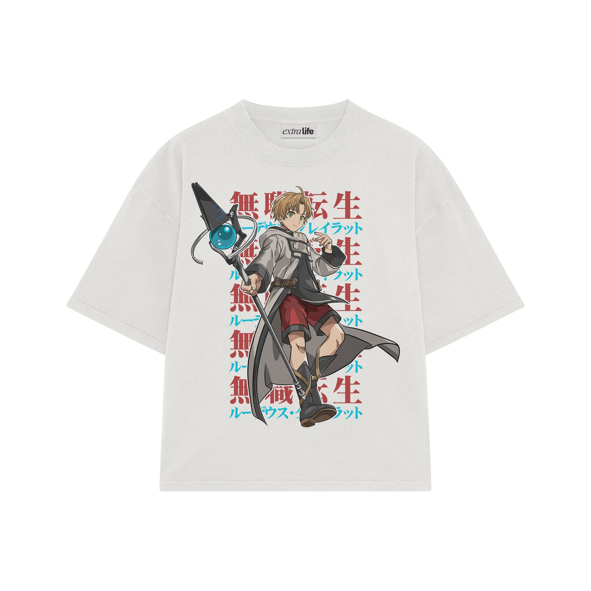 Playera streetwear premium de anime y gaming ExtraLife MX, corte oversized drop shoulder ligero y fresco en color Deep Black y Off-White, moda urbana mexicana de culto.