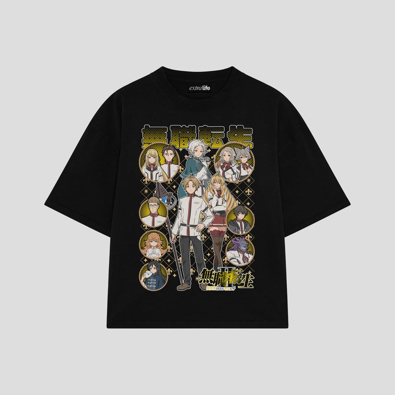 Playera streetwear premium de anime y gaming ExtraLife MX, corte boxy oversized drop shoulder heavyweight en color Deep Black y Off-White, moda urbana mexicana de culto.