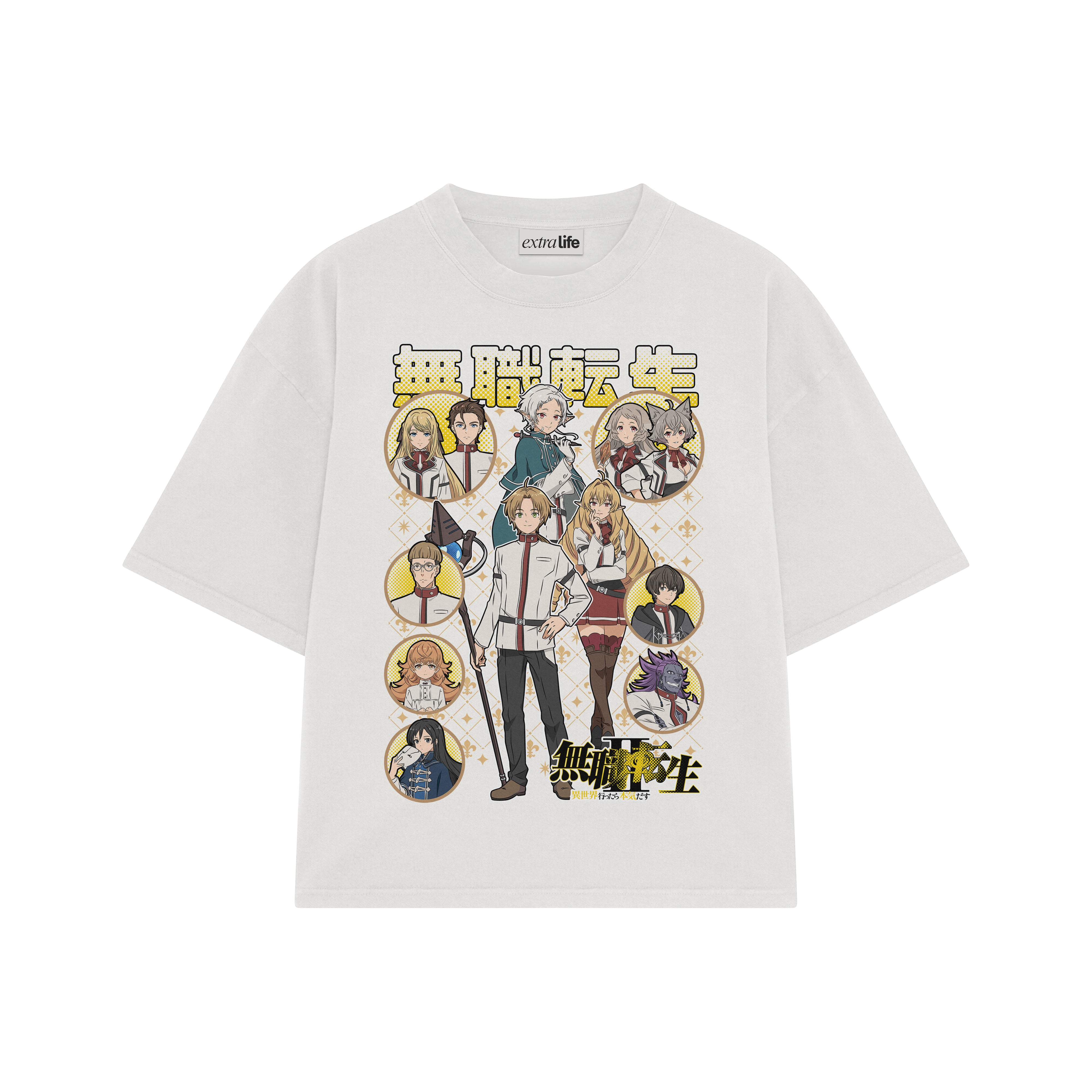 Playera streetwear premium de anime y gaming ExtraLife MX, corte boxy oversized drop shoulder heavyweight en color Deep Black y Off-White, moda urbana mexicana de culto.