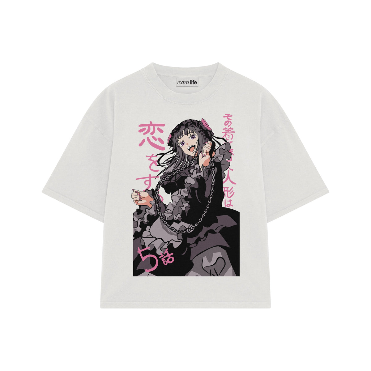 Playera streetwear premium de anime y gaming ExtraLife MX, corte oversized drop shoulder ligero y fresco en color Deep Black y Off-White, moda urbana mexicana de culto.