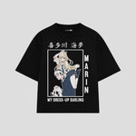 Playera streetwear premium de anime y gaming ExtraLife MX, corte boxy oversized drop shoulder heavyweight en color Deep Black y Off-White, moda urbana mexicana de culto.