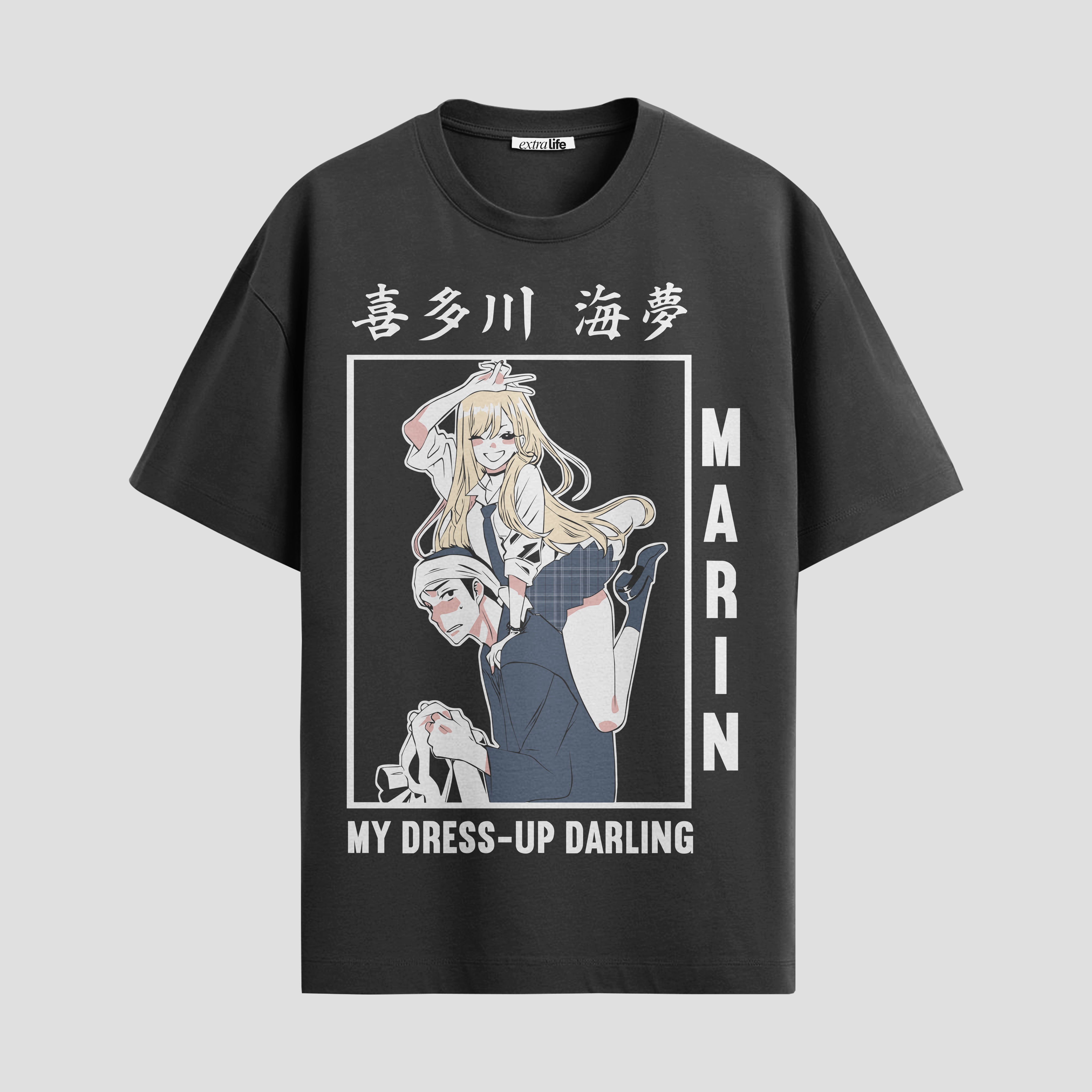 Playera urbana de anime y gaming ExtraLife MX, corte Standard Fit unisex ligero y transpirable en color Deep Black y Pure White, ropa de uso diario para gym y casual.