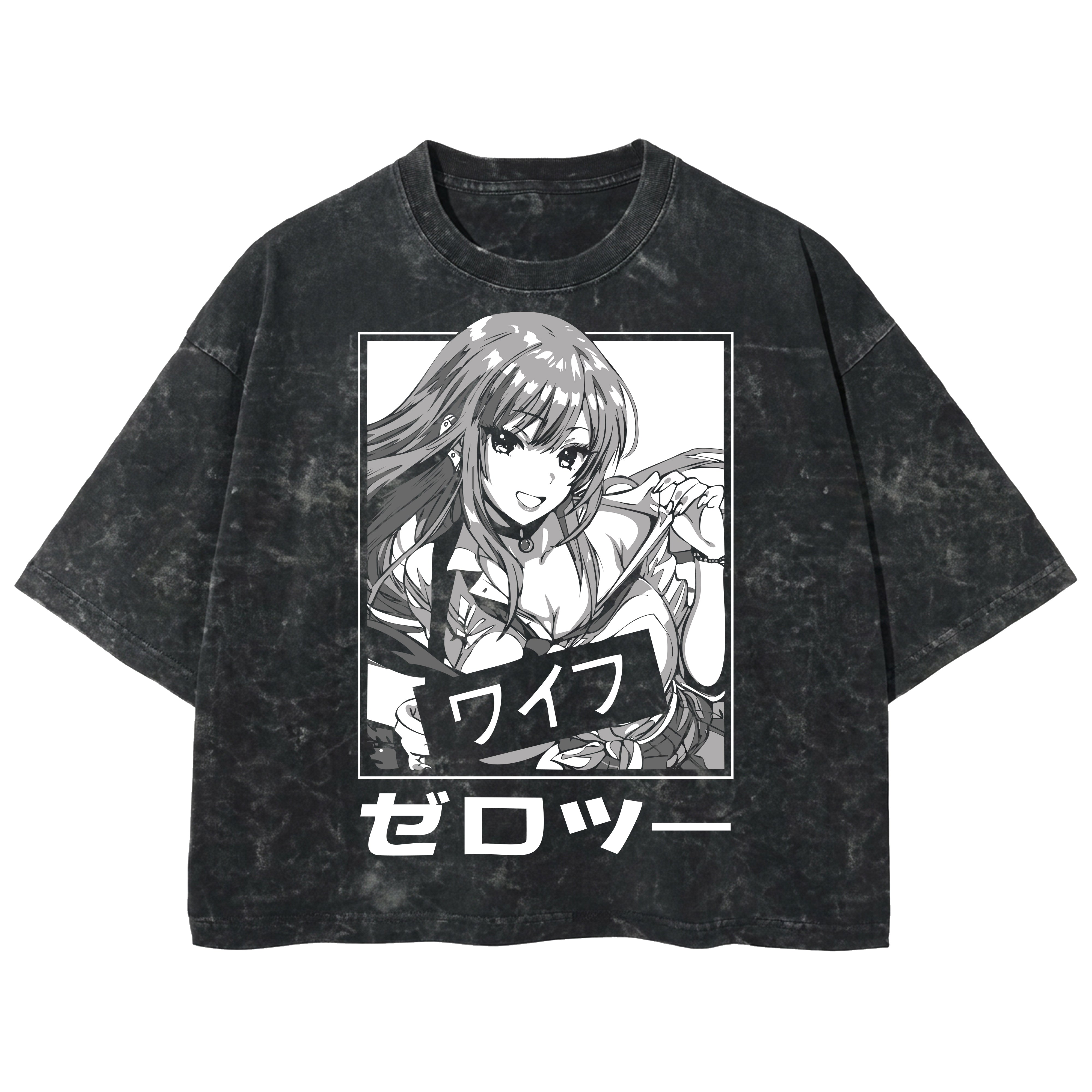 Playera streetwear premium de anime y gaming ExtraLife MX, corte boxy deluxe mineral wash heavyweight en color Acid Wash, moda urbana mexicana de culto.