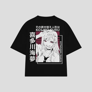 Playera streetwear premium de anime y gaming ExtraLife MX, corte boxy oversized drop shoulder heavyweight en color Deep Black y Off-White, moda urbana mexicana de culto.