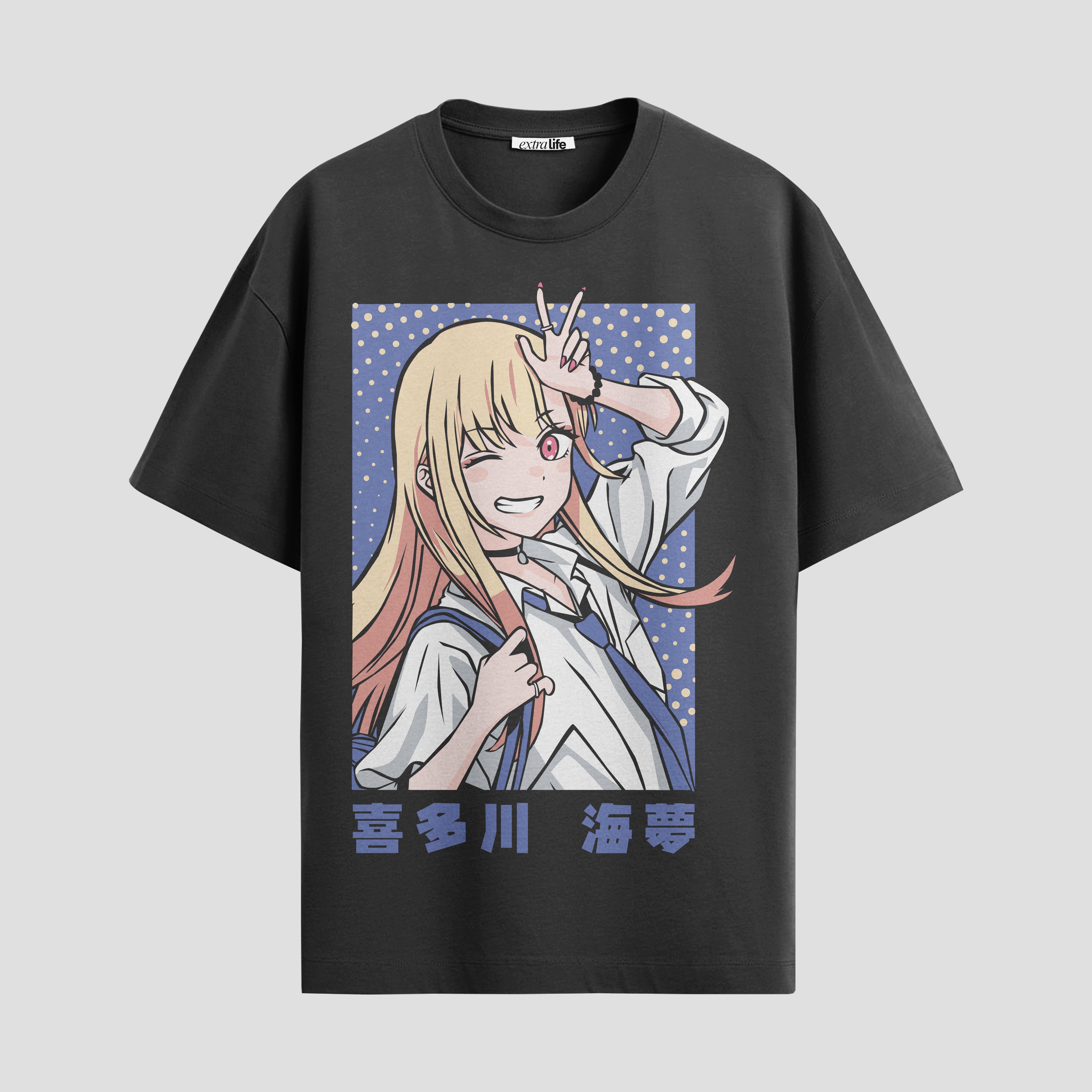Playera urbana de anime y gaming ExtraLife MX, corte Standard Fit unisex ligero y transpirable en color Deep Black y Pure White, ropa de uso diario para gym y casual.