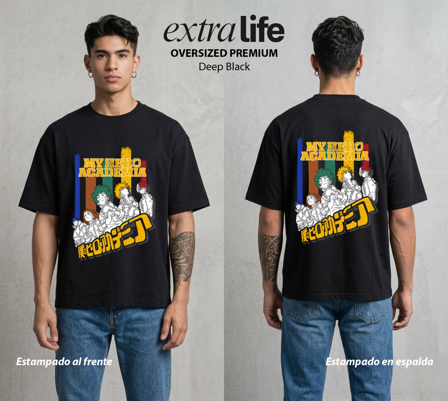 La Academia de Heroes | Los Futuros Heroes #02681 - Playera Oversized Premium | Deep Black - Foto en modelo