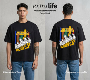 La Academia de Heroes | Los Futuros Heroes #02681 - Playera Oversized Premium | Deep Black - Foto en modelo