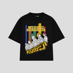 Playera streetwear premium de anime y gaming ExtraLife MX, corte boxy oversized drop shoulder heavyweight en color Deep Black y Off-White, moda urbana mexicana de culto.