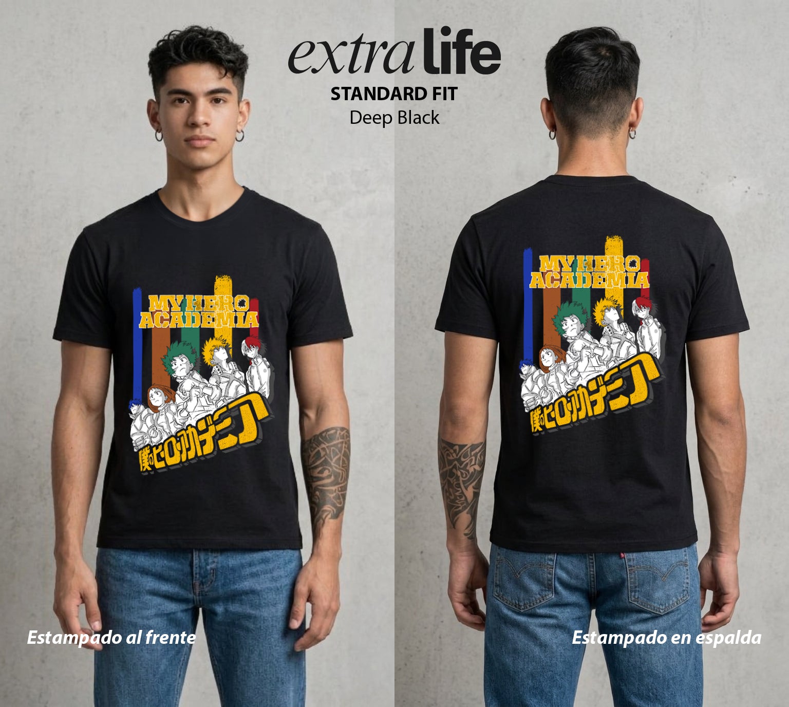 La Academia de Heroes | Los Futuros Heroes #02681 - Playera Standard Fit | Deep Black - Foto en modelo