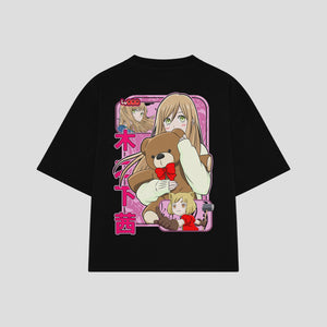 Playera streetwear premium de anime y gaming ExtraLife MX, corte boxy oversized drop shoulder heavyweight en color Deep Black y Off-White, moda urbana mexicana de culto.