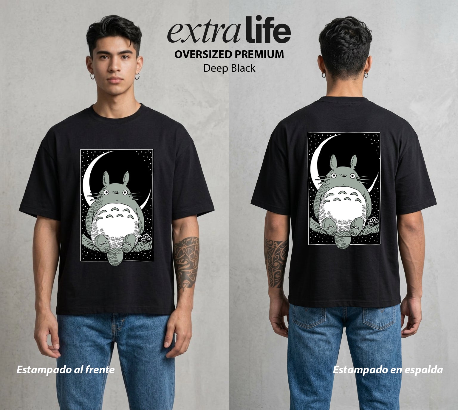 El Estudio del Viento | El Vecino del Bosque #02684 - Playera Oversized Premium | Deep Black - Foto en modelo