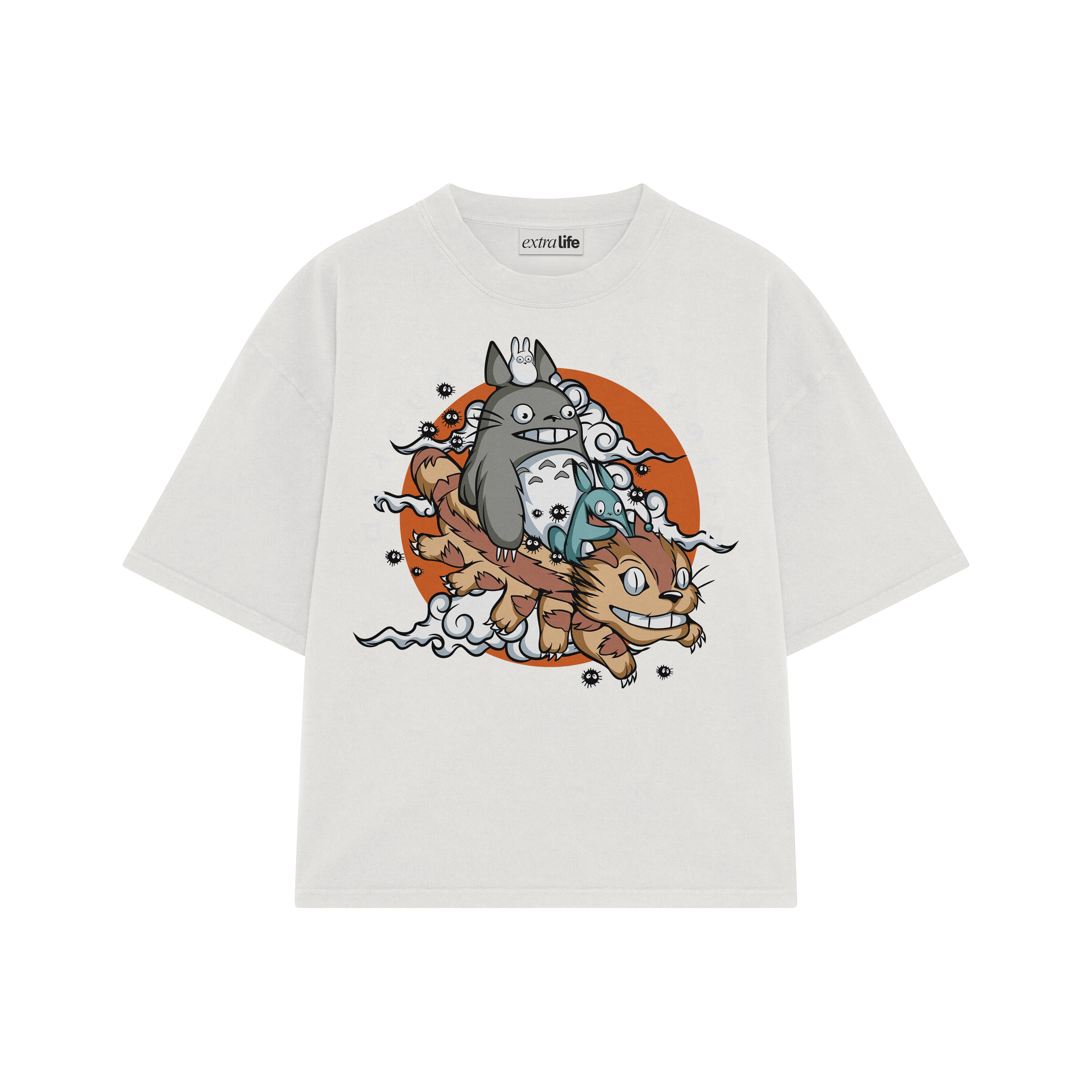 Playera streetwear premium de anime y gaming ExtraLife MX, corte boxy oversized drop shoulder heavyweight en color Deep Black y Off-White, moda urbana mexicana de culto.