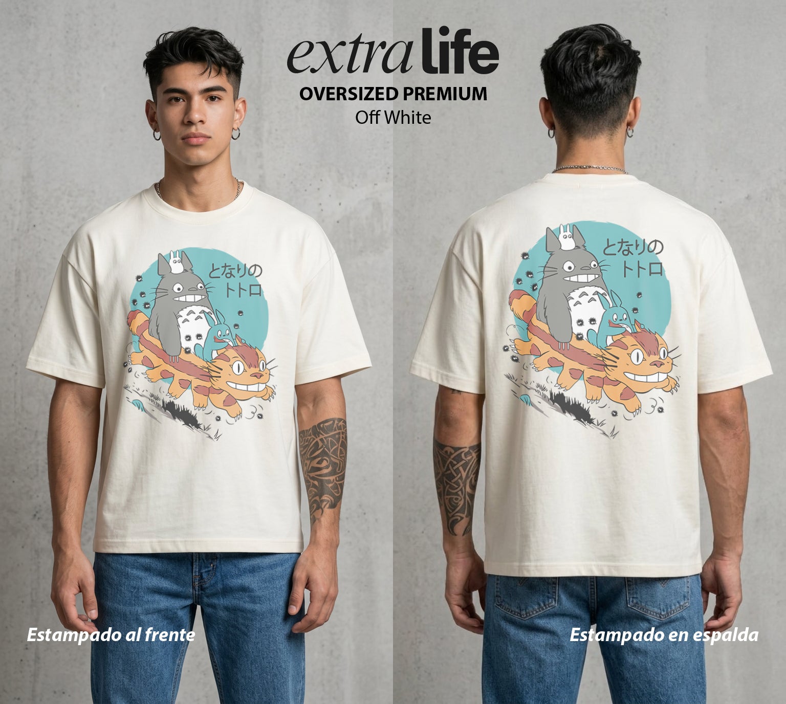 El Estudio del Viento | El Espiritu del Bien #02687 - Playera Oversized Premium | Off White - Foto en modelo