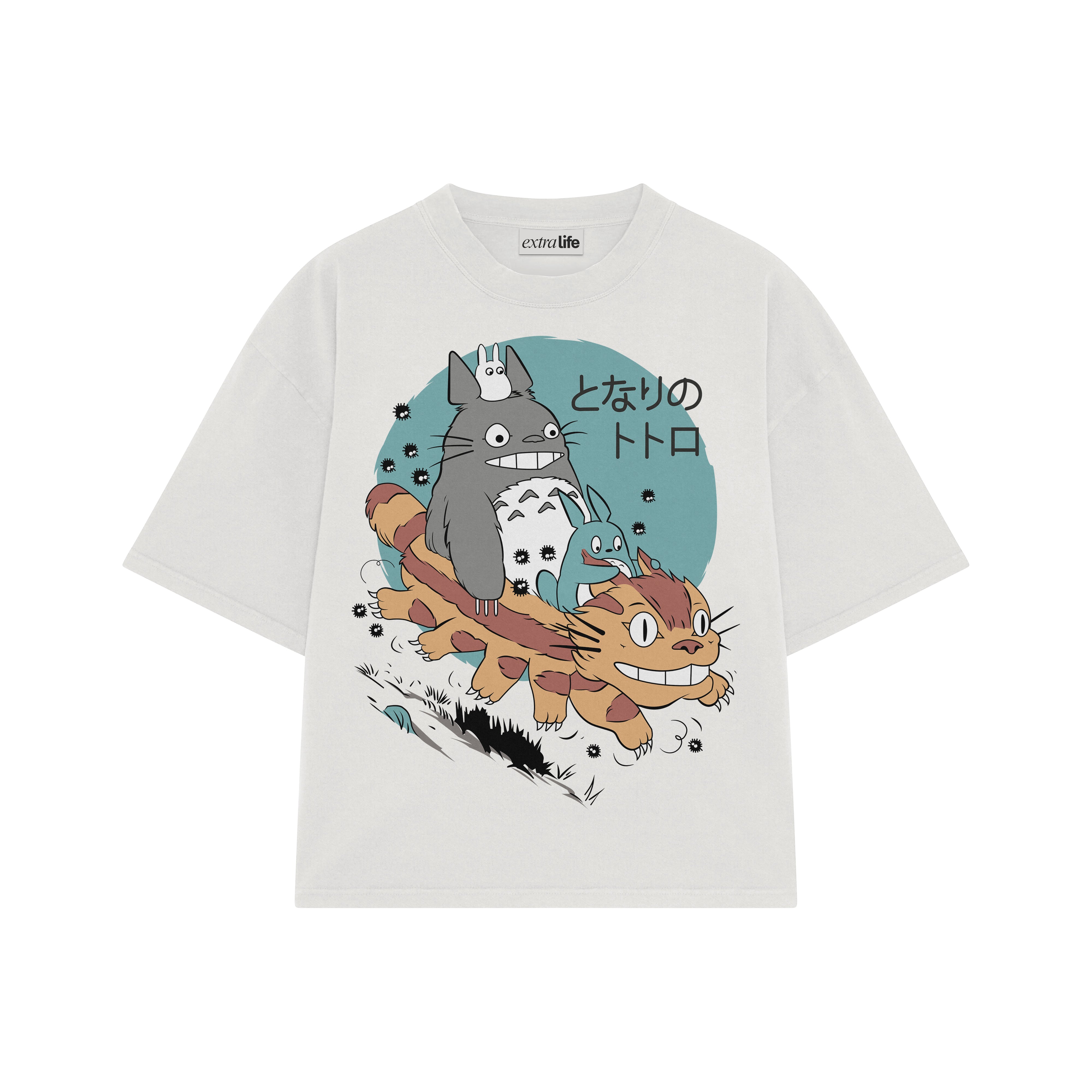Playera streetwear premium de anime y gaming ExtraLife MX, corte boxy oversized drop shoulder heavyweight en color Deep Black y Off-White, moda urbana mexicana de culto.
