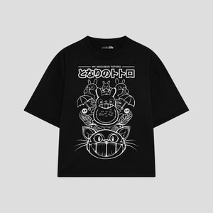 Playera streetwear premium de anime y gaming ExtraLife MX, corte boxy oversized drop shoulder heavyweight en color Deep Black y Off-White, moda urbana mexicana de culto.