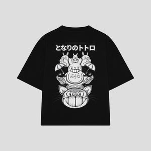 Playera streetwear premium de anime y gaming ExtraLife MX, corte boxy oversized drop shoulder heavyweight en color Deep Black y Off-White, moda urbana mexicana de culto.