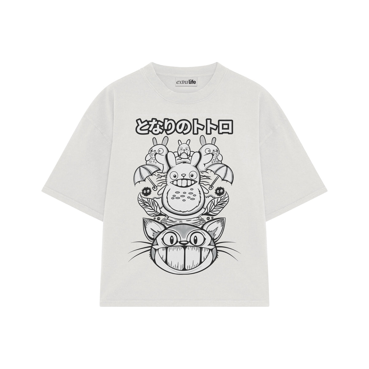 Playera streetwear premium de anime y gaming ExtraLife MX, corte oversized drop shoulder ligero y fresco en color Deep Black y Off-White, moda urbana mexicana de culto.