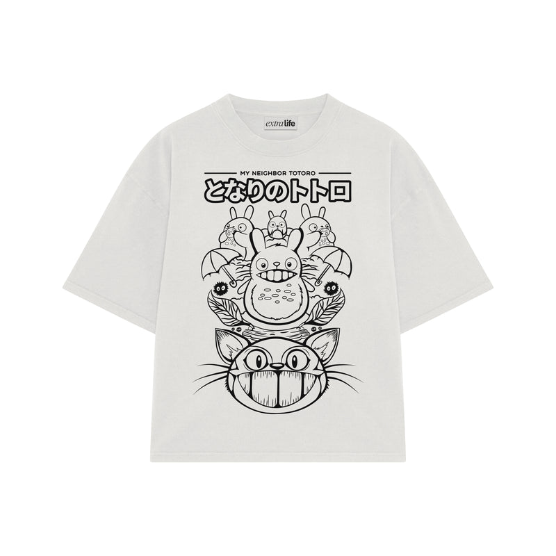 Playera streetwear premium de anime y gaming ExtraLife MX, corte boxy oversized drop shoulder heavyweight en color Deep Black y Off-White, moda urbana mexicana de culto.