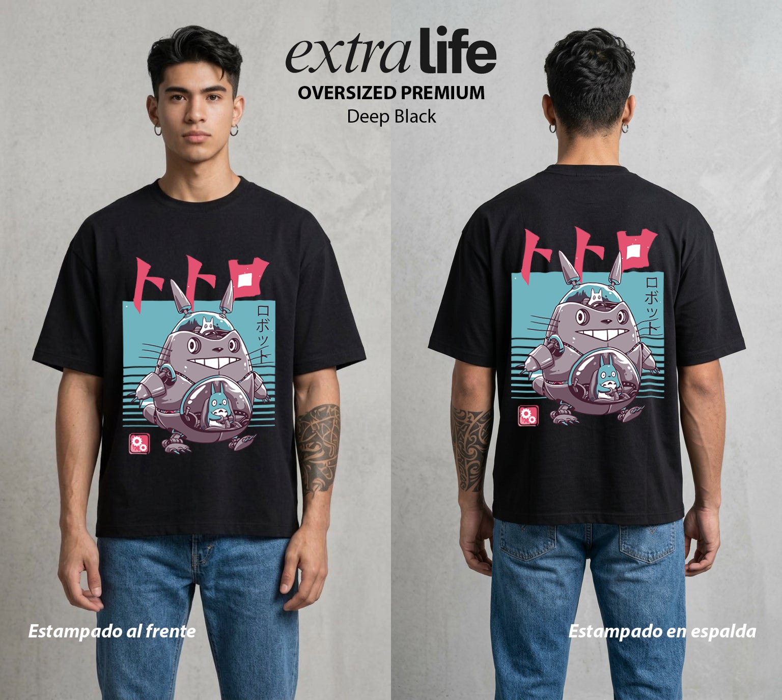 El Estudio del Viento | El Robot del Bosque #02694 - Playera Oversized Premium | Deep Black - Foto en modelo