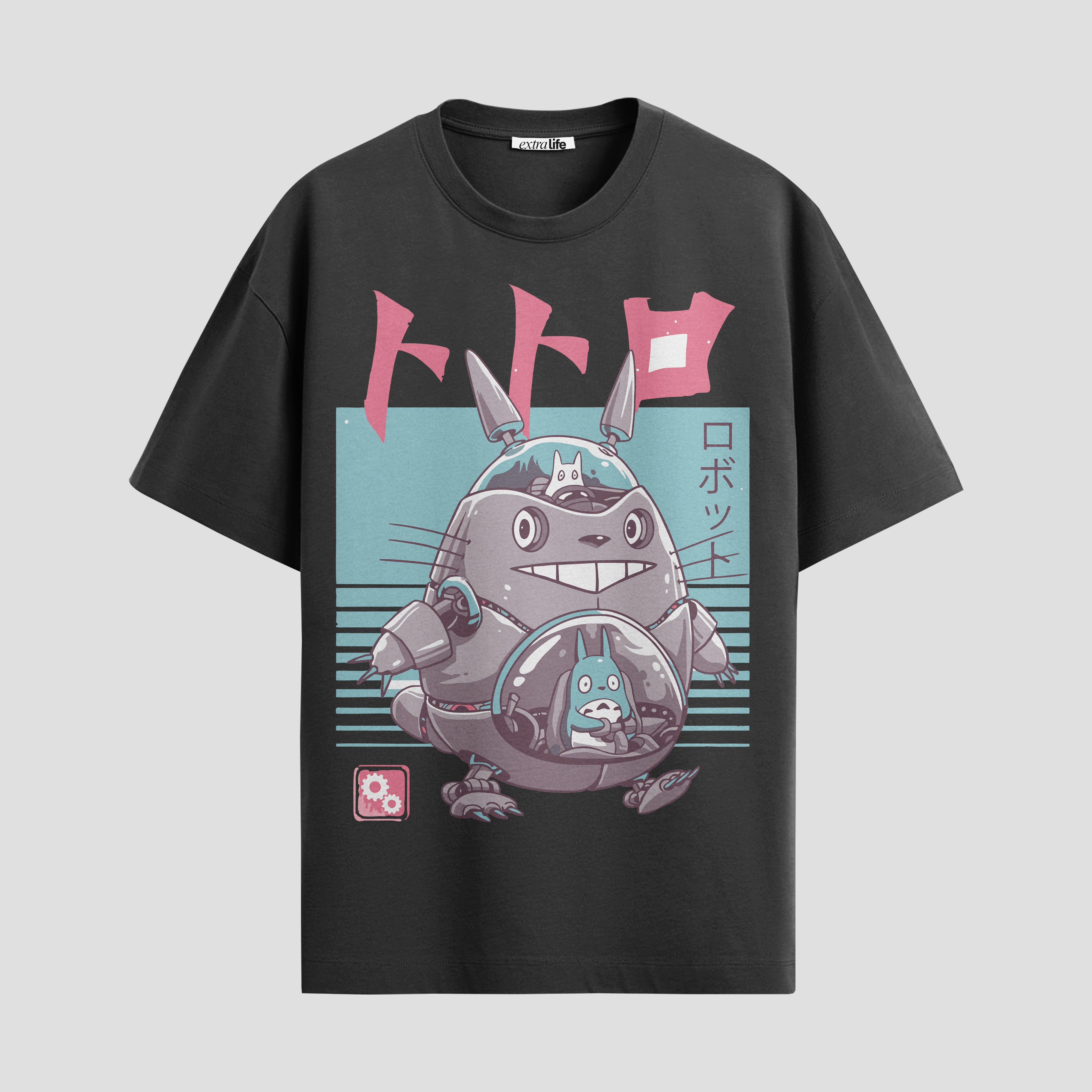 Playera urbana de anime y gaming ExtraLife MX, corte Standard Fit unisex ligero y transpirable en color Deep Black y Pure White, ropa de uso diario para gym y casual.