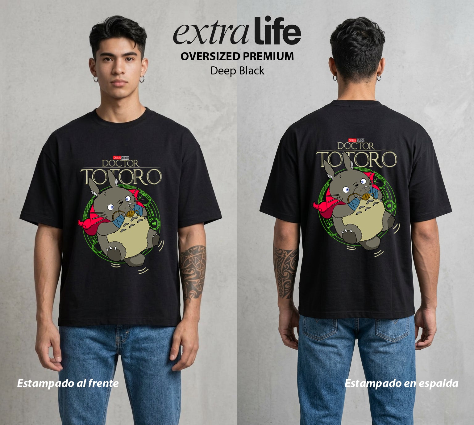 El Estudio del Viento | El Espiritu del Bien #02695 - Playera Oversized Premium | Deep Black - Foto en modelo