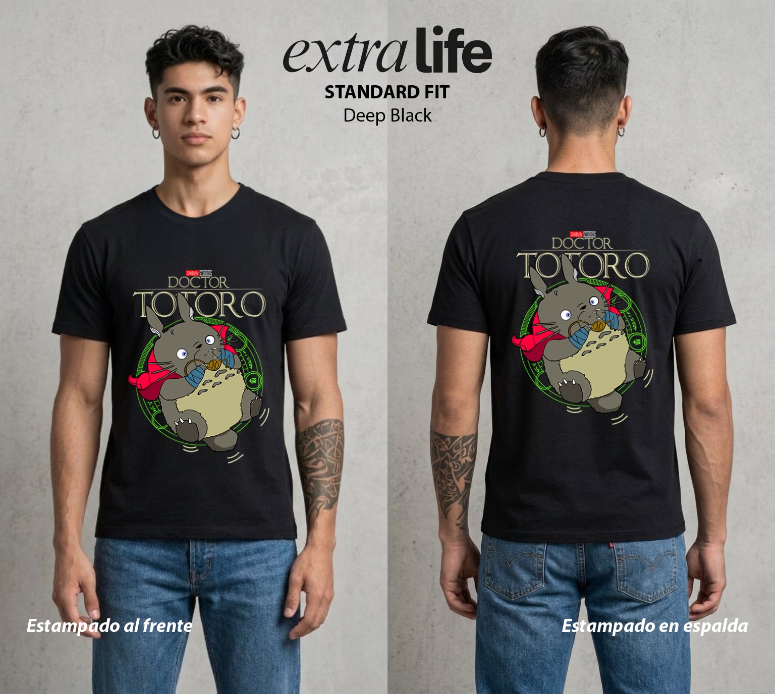 El Estudio del Viento | El Espiritu del Bien #02695 - Playera Standard Fit | Deep Black - Foto en modelo