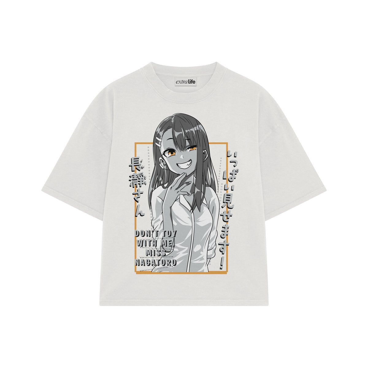 Playera streetwear premium de anime y gaming ExtraLife MX, corte oversized drop shoulder ligero y fresco en color Deep Black y Off-White, moda urbana mexicana de culto.