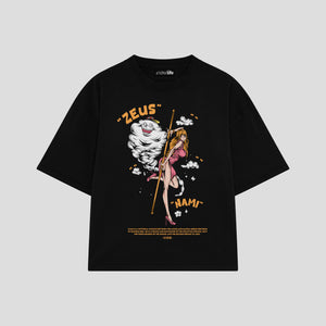 Playera streetwear premium de anime y gaming ExtraLife MX, corte boxy oversized drop shoulder heavyweight en color Deep Black y Off-White, moda urbana mexicana de culto.
