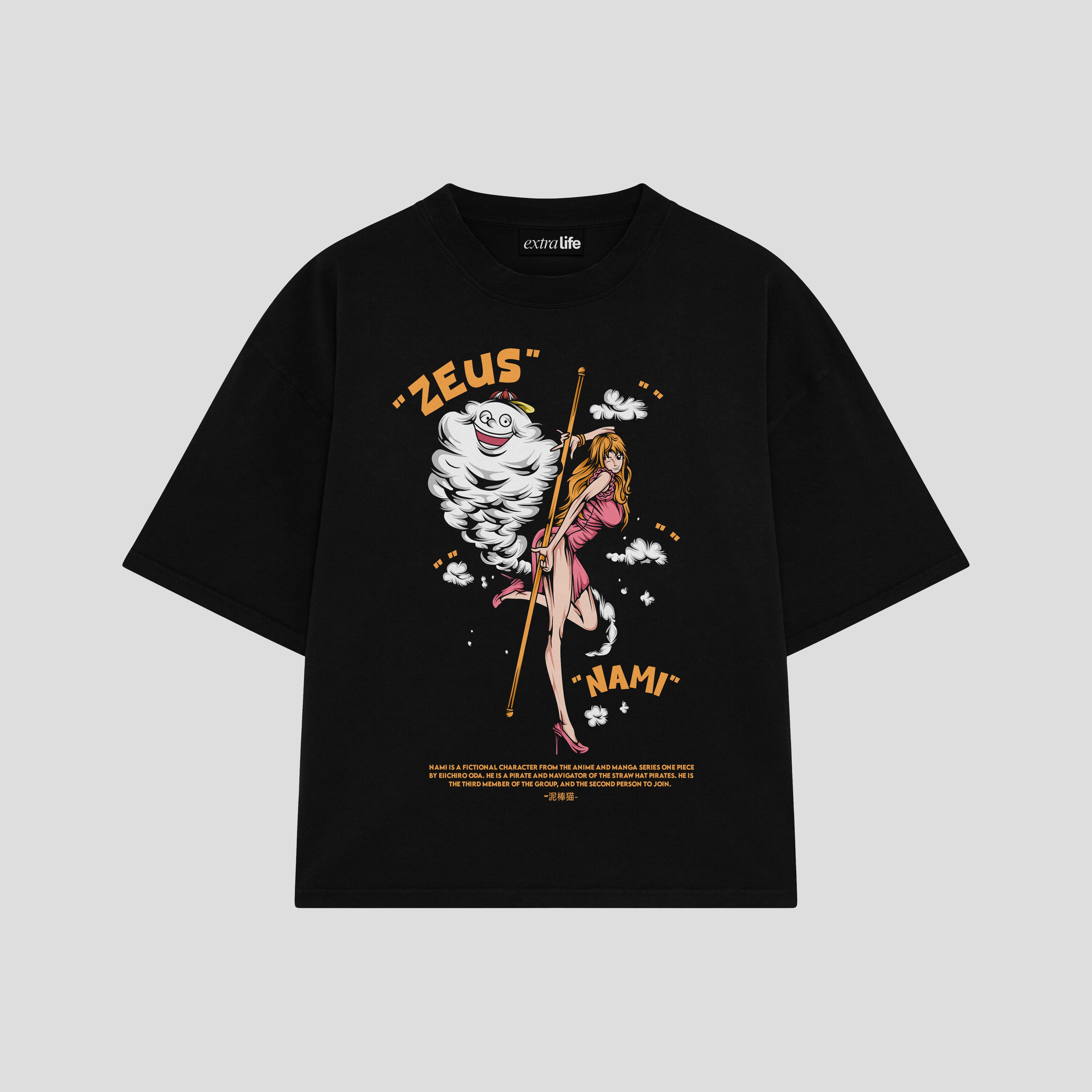 Playera streetwear premium de anime y gaming ExtraLife MX, corte boxy oversized drop shoulder heavyweight en color Deep Black y Off-White, moda urbana mexicana de culto.