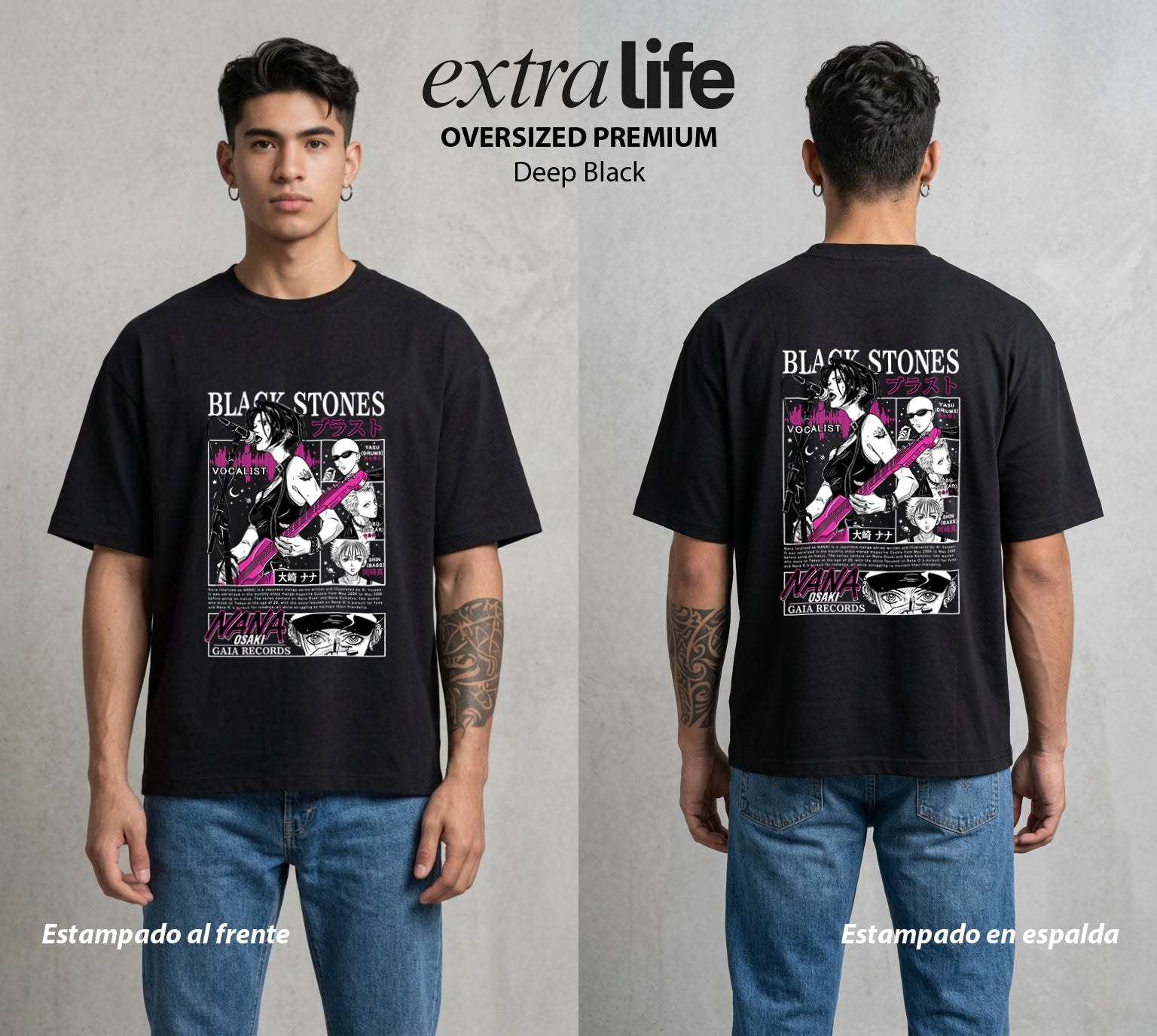Dos Destinos Un Nombre | Dos Nanas Un Destino #02703 - Playera Oversized Premium | Deep Black - Foto en modelo