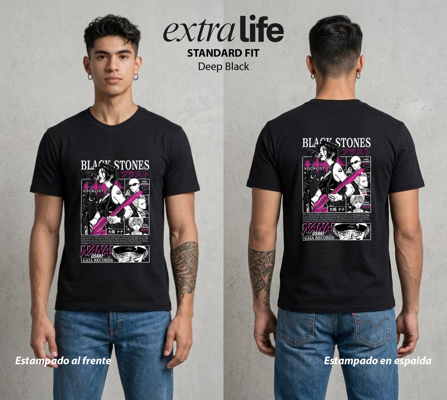 Dos Destinos Un Nombre | Dos Nanas Un Destino #02703 - Playera Standard Fit | Deep Black - Foto en modelo
