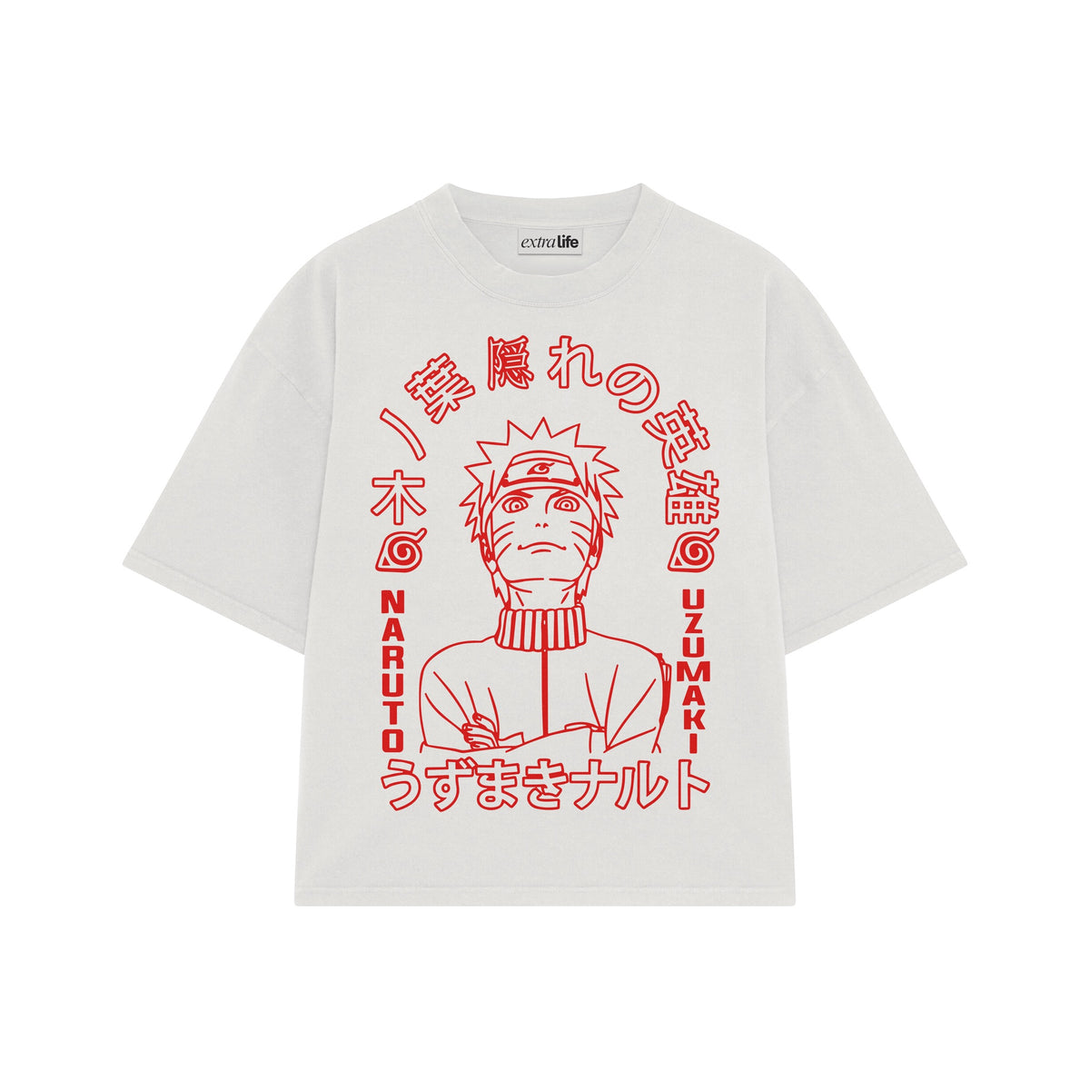 Playera streetwear premium de anime y gaming ExtraLife MX, corte oversized drop shoulder ligero y fresco en color Deep Black y Off-White, moda urbana mexicana de culto.