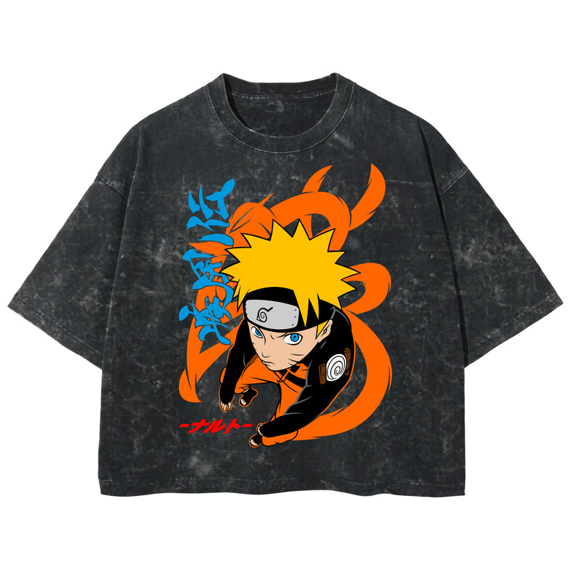 Playera streetwear premium de anime y gaming ExtraLife MX, corte boxy deluxe mineral wash heavyweight en color Acid Wash, moda urbana mexicana de culto.