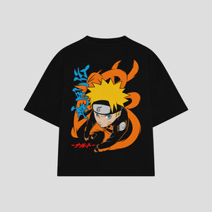 Playera streetwear premium de anime y gaming ExtraLife MX, corte boxy oversized drop shoulder heavyweight en color Deep Black y Off-White, moda urbana mexicana de culto.