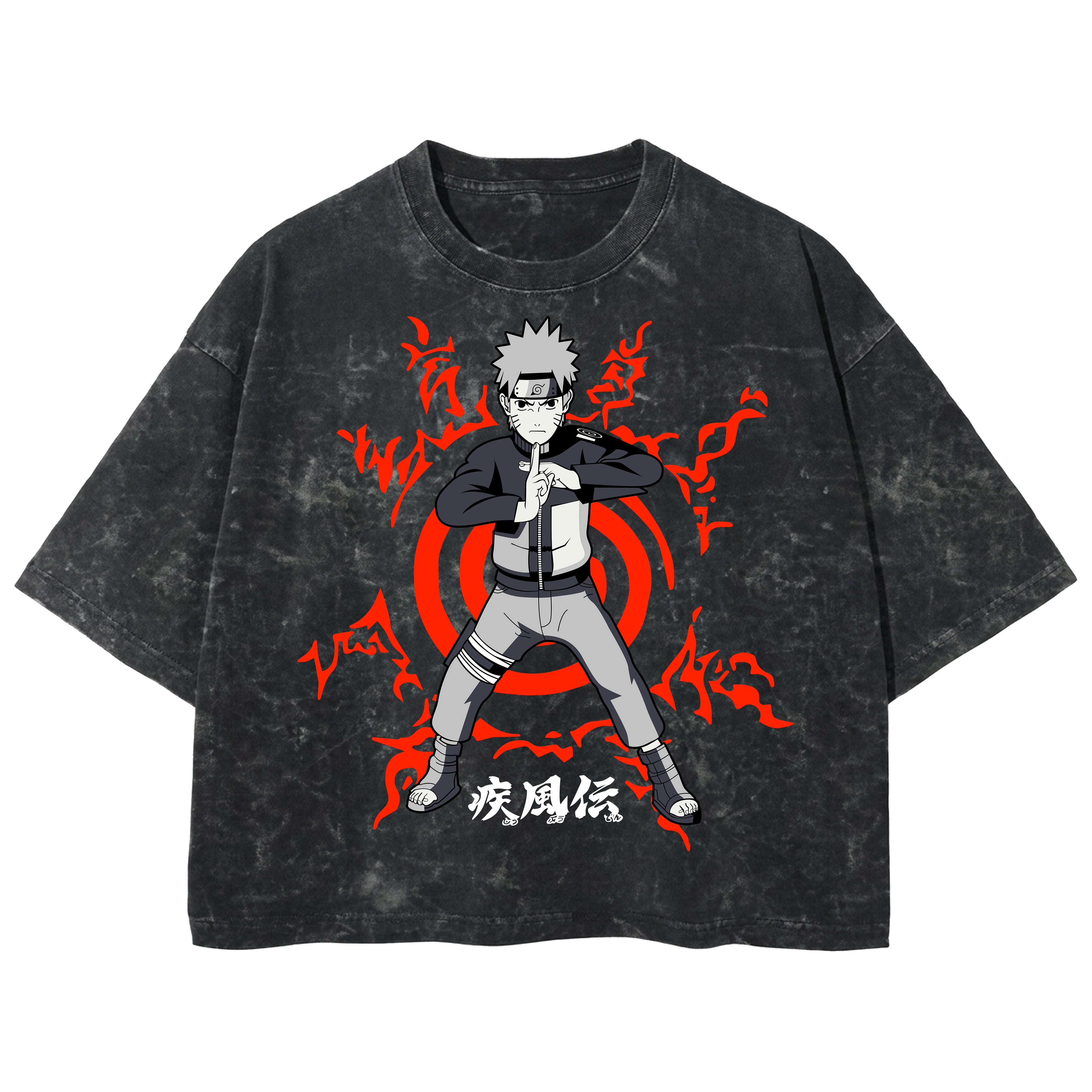 Playera streetwear premium de anime y gaming ExtraLife MX, corte boxy deluxe mineral wash heavyweight en color Acid Wash, moda urbana mexicana de culto.