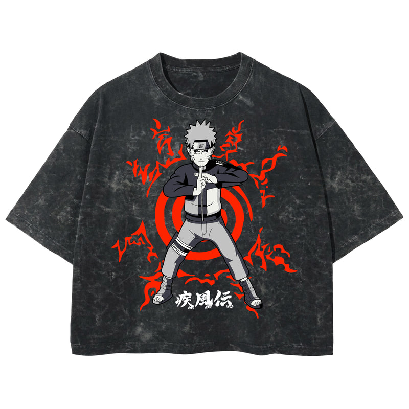 Playera streetwear premium de anime y gaming ExtraLife MX, corte boxy deluxe mineral wash heavyweight en color Acid Wash, moda urbana mexicana de culto.