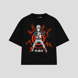 Playera streetwear premium de anime y gaming ExtraLife MX, corte boxy oversized drop shoulder heavyweight en color Deep Black y Off-White, moda urbana mexicana de culto.