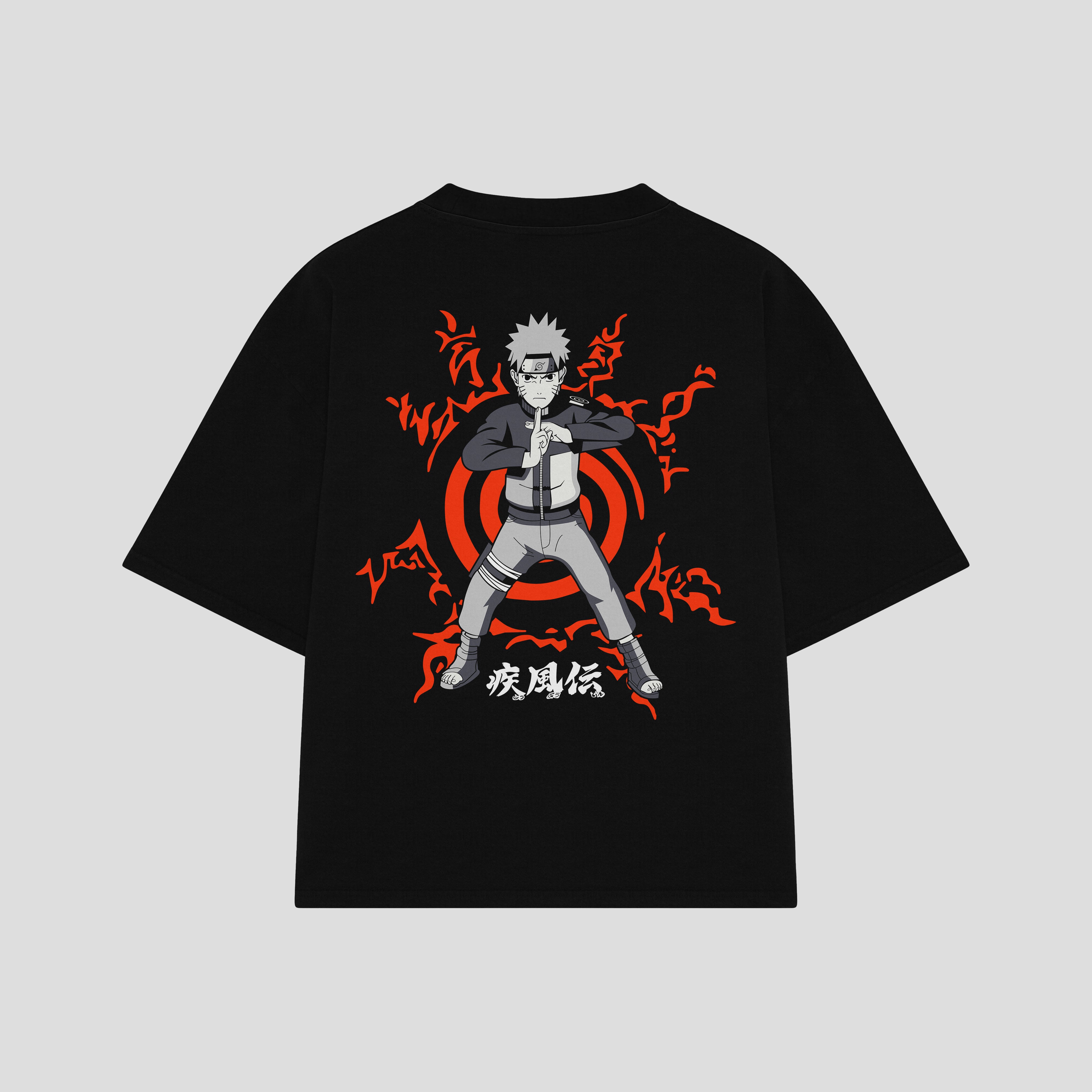 Playera streetwear premium de anime y gaming ExtraLife MX, corte boxy oversized drop shoulder heavyweight en color Deep Black y Off-White, moda urbana mexicana de culto.