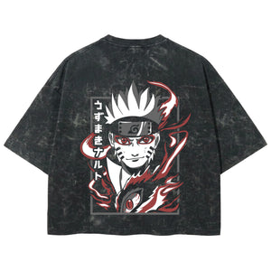Playera streetwear premium de anime y gaming ExtraLife MX, corte boxy deluxe mineral wash heavyweight en color Acid Wash, moda urbana mexicana de culto.