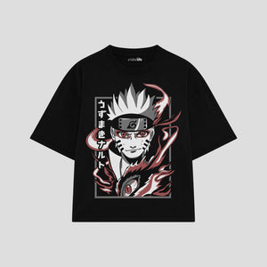Playera streetwear premium de anime y gaming ExtraLife MX, corte boxy oversized drop shoulder heavyweight en color Deep Black y Off-White, moda urbana mexicana de culto.