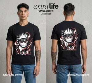 La Aldea Oculta | Poder del Chakra Zorro #02708 - Playera Standard Fit | Deep Black - Foto en modelo