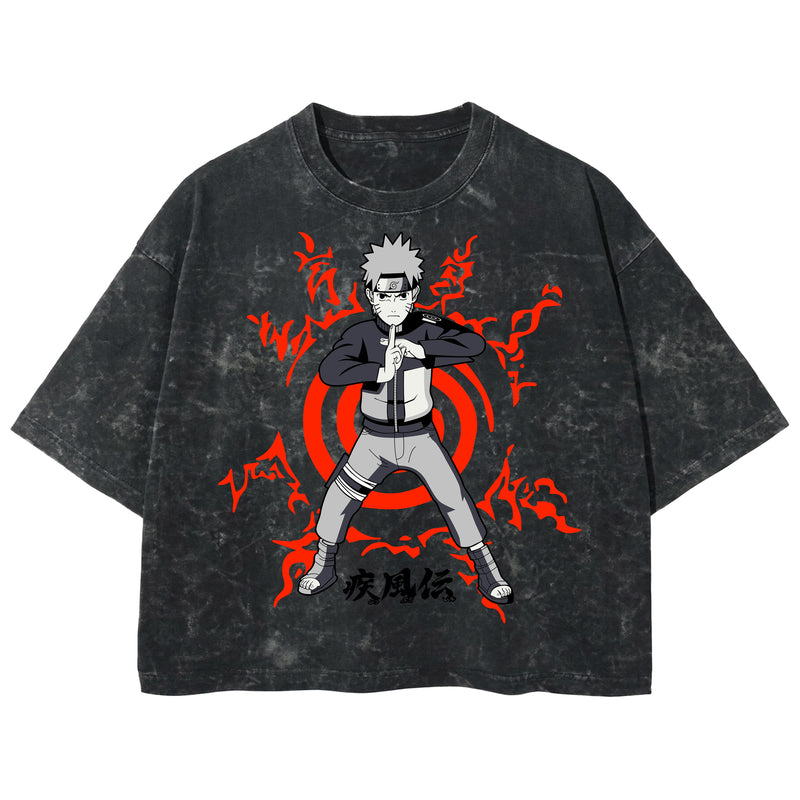 Playera streetwear premium de anime y gaming ExtraLife MX, corte boxy deluxe mineral wash heavyweight en color Acid Wash, moda urbana mexicana de culto.