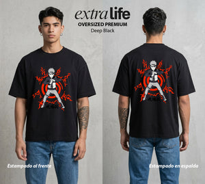 La Aldea Oculta | Ninja de la Hoja #02709 - Playera Oversized Premium | Deep Black - Foto en modelo