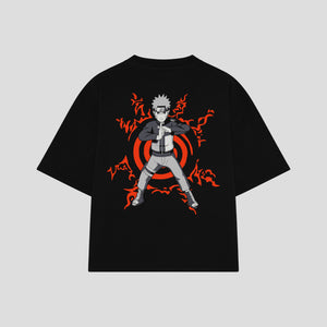 Playera streetwear premium de anime y gaming ExtraLife MX, corte boxy oversized drop shoulder heavyweight en color Deep Black y Off-White, moda urbana mexicana de culto.