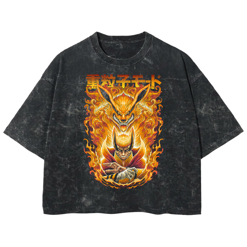 Playera streetwear premium de anime y gaming ExtraLife MX, corte boxy deluxe mineral wash heavyweight en color Acid Wash, moda urbana mexicana de culto.