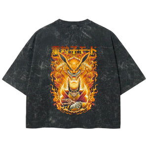 Playera streetwear premium de anime y gaming ExtraLife MX, corte boxy deluxe mineral wash heavyweight en color Acid Wash, moda urbana mexicana de culto.